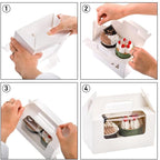 JIYIXhylera 100Pcs 16.5×9.5×9cm/6.49×3.74×3.54 inch Kraft Paper Cupcake Packing Box Christmas Gift Box with Clear Window 2 Cavity Muffin Cupcake Wedding Party Birthday Favors (100Pcs Kraft) - Image 7