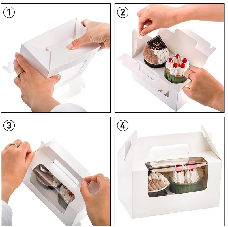 JIYIXhylera 100Pcs 16.5×9.5×9cm/6.49×3.74×3.54 inch Kraft Paper Cupcake Packing Box Christmas Gift Box with Clear Window 2 Cavity Muffin Cupcake Wedding Party Birthday Favors (100Pcs Kraft) - Image 7