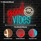 Good Vibes Neon Sign, Smile Face LED Neon Light for Wall Decor Good Vibes Light Up Lamp for Bedroom Dorm Game Room Wall Art Party Decorations Gift USB Powered(14.2"*11.8") - Image 3
