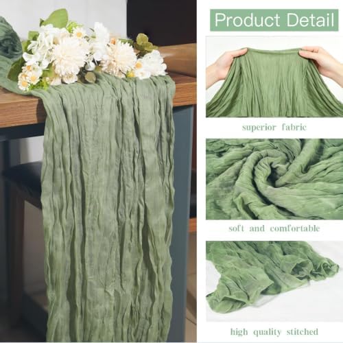 16 Pack Sage Green Cheesecloth Table Runner 10FT Boho Gauze Cheese Cloth Table Runner Long Rustic Sheer Table Runners for Wedding Bridal Baby Shower Birthday Party Table Decorations - Image 3