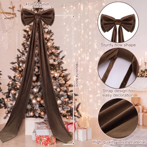 Wavwavw Christmas Giant Velvet Bow Decor Dark Brown Big Bow, 75 x 18 Inches - Image 3