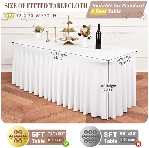 fani 6 Packs White Stretch Table Skirts for 6 Foot Table - Image 2
