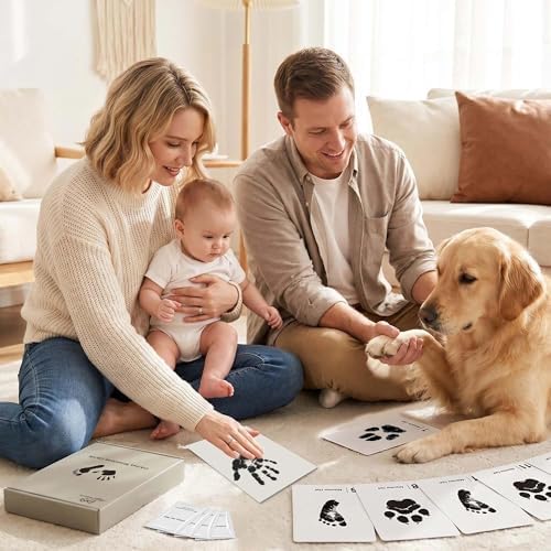 Baby Inkless Milestone Cards Hand Casting Kit Ink Print Hand and Footprint Kit Dog or Cat Pet Paw Print Kit Baby Newborn Footprint Kit Photo Album Keepsake Book Feet Stamp (Simple Gift Box + Album) - Image 2