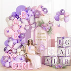 Party Inspo Butterfly Baby Shower Decorations for Girl – 146 PCs A Little Butterfly Is on Her Way Baby Shower Party Supplies Includes Purple & Pink Balloons, Backdrop, Cake Topper, Sash, Badges - Image 6