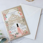 Hosmsua 50PCS 5.1x7.3 Inch Blank Champagne Glitter Quinceanera Invitations Kit Laser Cut Floral Crown Pocket Quinceanera Invitation Cards with Envelopes for Birthday Bridal Shower Quince Invite - Image 3
