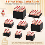 8Pcs Black Acrylic Buffet Risers with Mini Sign and Marker, Black Acrylic Risers for Party Catering Dessert Jewelry Collectibles with Hollow Bottoms Nesting Cube Box (9.5" 9" 8" 7.5" 6.8" 6" 5" 5") - Image 2