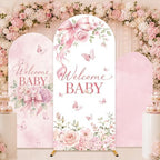 3PCS Welcome Baby Arch Backdrop Covers Pink Floral Party Decorations by chiazllta