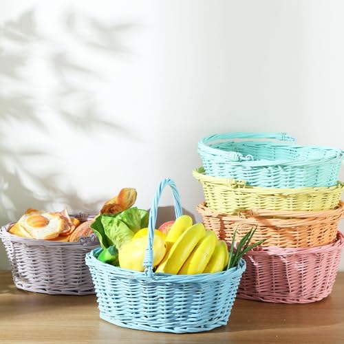 Barydat 6 Pcs Small Wicker Basket with Handle, Multicolor, 12'' X 9'' X 5'' - Image 5