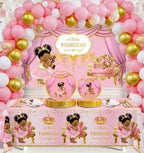 Yuzioey 266pcs Royal Princess Baby Shower Decorations, Black Princess Baby Shower Supplies, Gold Pink Balloon Garland Kit, Disposable Dinnerware (Serve 24 Guests) Plates, Napkins, Backdrop,Tablecloth by Yuzioey