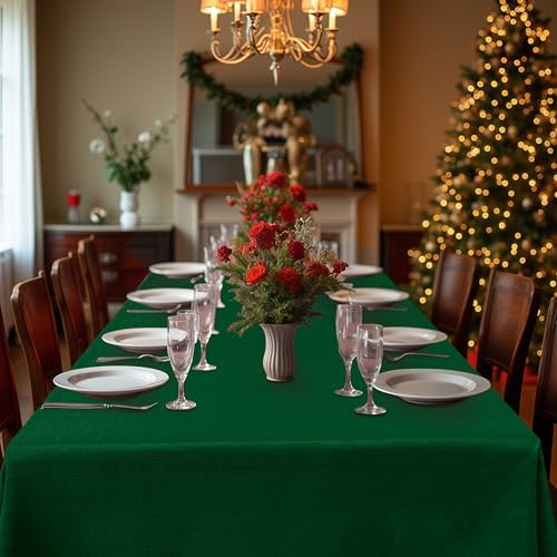 Fitable 2 Pack Hunter Green Faux Linen Tablecloths Rectangle 60x84 Inch - Image 2