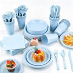 Kochorie 480 Pieces Light Blue Plastic Dinnerware Set Disposable Heavy Duty Plates Napkins Cups Silverware Dessert Dinner Plates for Birthday Wedding Baby Shower Party Supplies, Serves 60 Guests by Kochorie