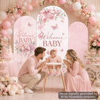3PCS Welcome Baby Arch Backdrop Covers Pink Floral Party Decorations - Image 6