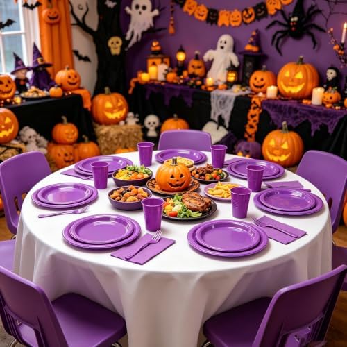 250Pcs Purple Plastic Party Plates and Napkins Set for Birthday, Halloween - Image 5