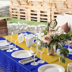 12Pcs Blue Gold Tablecloth Party Decorations,Plastic Royal Blue Table Cloth Printed Gold Tables Runner Disposable Rectangle Table Cover for Birthday Anniversary Wedding Graduation Party,54 x108 Inch - Image 5