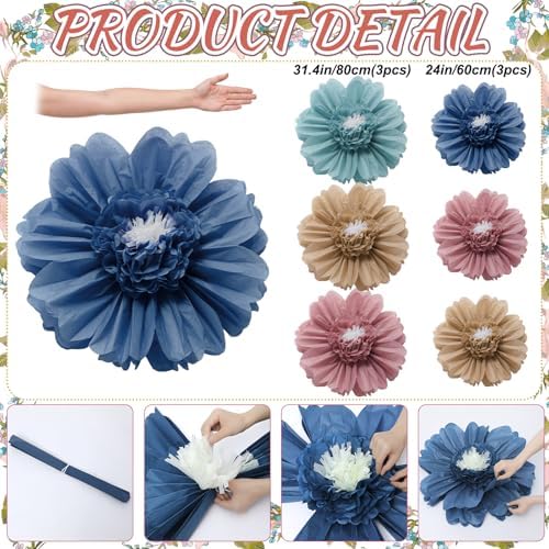 Giegxin 6 Pcs 31.5", 24" Boho Paper Flowers Classroom Bulletin Board Decor - Image 3