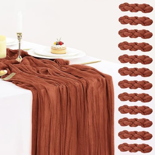 12 Pack Terracotta Cheesecloth Table Runner 35x120 Inch Rust Gauze Burnt Orange Cheese Cloth for Wedding Baby Bridal Shower Party Centerpiece Sheer Home Decorations by BlueTopCoLtd