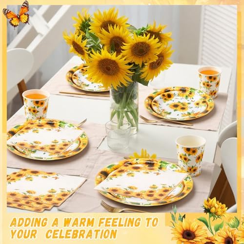 Sunflower Party Decorations, Paper Plates Napkins Cups Serve 50, Yellow - Image 5