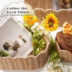 Scalloped Basket Set of 3, Wicker Storage Baskets - Hand-Woven Paper Rope Nursery Organizer for Diaper Caddy, Baby Toys & Shelves, Natural (16x10x7 Inch) - Image 6