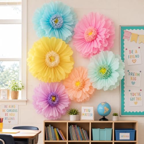 Giegxin 6 Pcs 31.5" 24" Pastel Giant Paper Flower, Fancy Princess Pom Pom by Giegxin