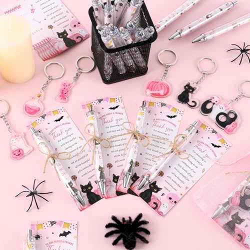 145 Pieces Halloween Baby Shower Favors for Guest A Little Boo is Almost Due Ballpoint Pens and Keychains Gifts Bulk Retractable Baby Shower Party Pens Gender Reveal Thank You Cards Souvenirs Prizes - Image 4