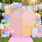 Mindsoft 2 Set Sweet One Arch Backdrop Cover 7.2ft 6.6ft Pink Arched by Mindsoft