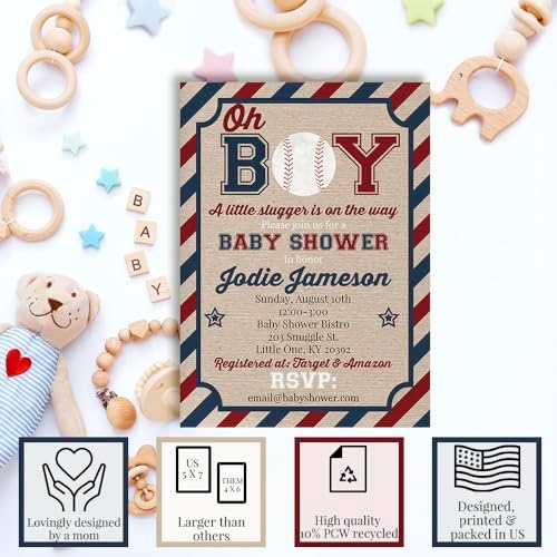 Amanda Creation Custom Baby Shower Invites Baseball Baby Shower Invitations 20 5x7 Custom Personalized Baseball Invites With Envelopes - Image 2