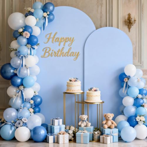 White Blue Arch Backdrop Cover Set of 2 (6FT/7.2FT) Arch Cover Spandex Party Wedding Arch Stand Covers for Baby Shower Bridal Shower Photo Birthday Spandex Baby Balloon Arch Covers Stretchy Backdrop - Image 4