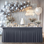 2 Packs Grey Table Clothes for 4 Foot Rectangle Tables, One-Piece Wrinkle Resistant Stretch Spandex Table Covers with Skirt for Event Banquet Wedding Birthday Party - Image 3