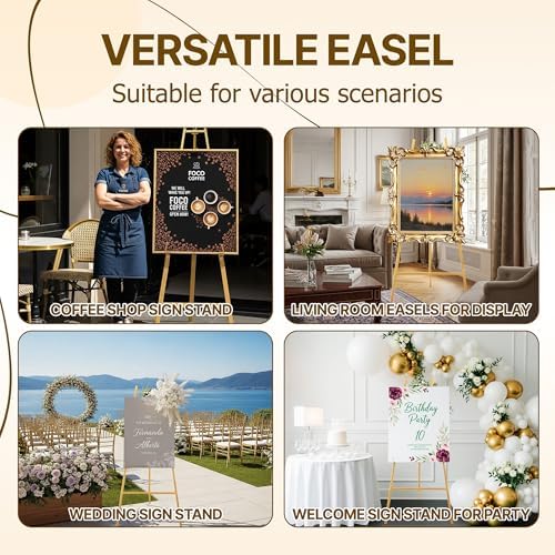 57.5" Gold Easel Stand for Sign, Wedding Sign Stand for Display, Assembly Required, 4 Adjustable Height Levels Heavy Duty Metal Display Stand Floor Standing Easels for Art, Paintings, Pictures(2 Pack) - Image 3