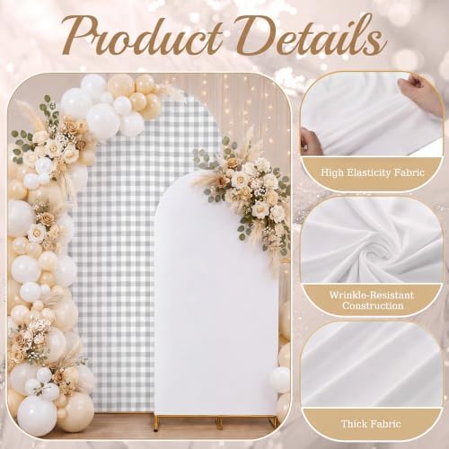 Tegeme 2 Set Gingham Arch Backdrop Cover 7.2ft 6.6ft Arch Cover, Gray - Image 3