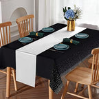 24Pack Disposable Plastic Tablecloths and Satin Table Runner Set Black and Silver Dot Tablecloth Silver Satin Table Runner for Wedding Birthday Baby Shower Anniversary Christmas New Year Party Supply - Image 4
