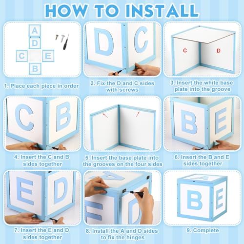 Chunful Wood Baby Shower Box Abc Display Box for Party Decorations with Alphabet Letters Personalized Shower Gifts Basket Party Blocks Backdrop for Boys and Girls(Blue,White) - Image 2