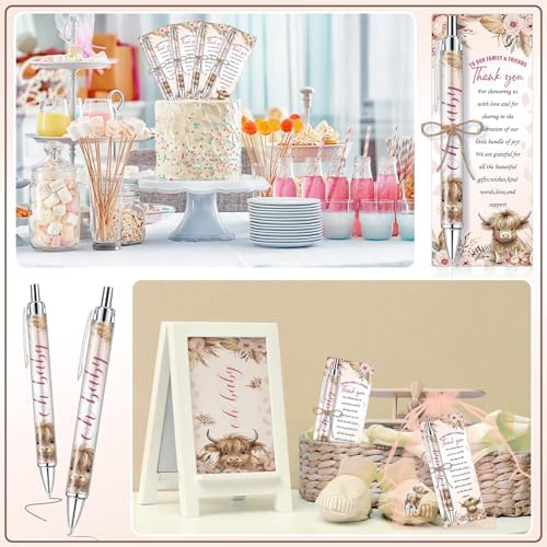 289 Pieces Highland Cow Baby Shower Favors for Guest Party Ballpoint Pens and Keychains Gifts for Boys Bulk Retractable Baby Shower Pens Gender Reveal Thank You Cards Souvenirs Prizes - Image 6