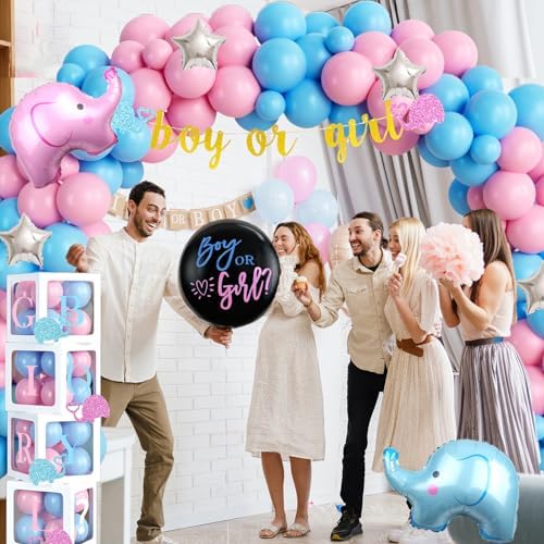 Elephant Gender Reveal Decorations, Baby Boy or Girl Gender Reveal Party Decorations, He or She What Will Baby Be Backdrop Balloon Banner Tablecloth Cake Cupcake Topper Box Sash Pink Blue - Image 6