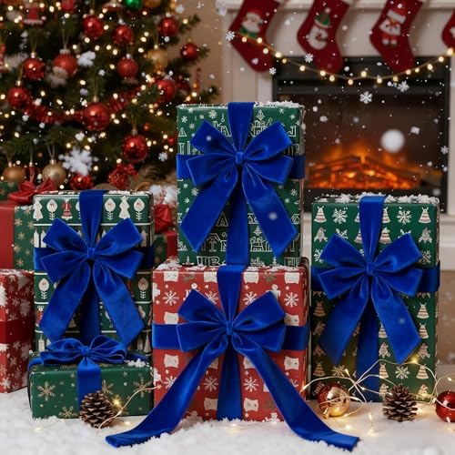 Meseey 4 Inch 50 Yards Royal Blue Velvet Wired Ribbon - Premium Soft Velvet Ribbon with Wire Edges for Christmas Tree Decor, Wedding, Party, Gift Wrapping, DIY Crafts - Image 3