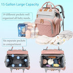 Jeryswet Baby Diaper Bags with Changing Station, Waterproof Large Capacity Diaper Bag Backpack for Moms Dads with USB Charging Port and Stroller Straps, Baby Shower Gifts, Pink-Grey - Image 3