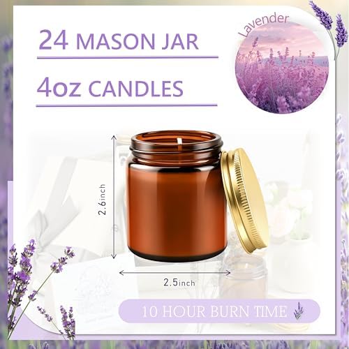 24 Pcs 4 Oz Mason Jar Candles, Lavender Scented Soy Candles Bulk Set for Stress Relief and Relaxation, Great Favors for Wedding, Christmas, Housewarming Gifts (Gold,Amber Glass, Lavender, 24) - Image 2