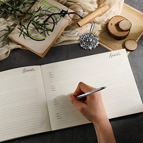 Geyee Leather Guest Book and Pen Stand Set, 10.5" x 8", Green - Image 4