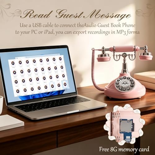 Audio GuestBook Wedding Phone - Vintage Retro Telephone Voicemail Recorder, 8GB Digital Voice Message Keepsake for Reception, Bridal Shower & Party Events(Pink) - Image 6