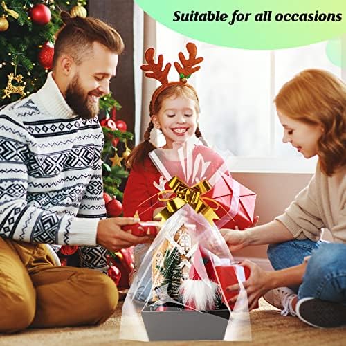Fainne 74 Pcs Baskets for Gifts Empty Bulk DIY Empty Gift Basket Include 20 Kraft Cardboard Tray with Handles 30 Bags 24 Bows for Christmas Thanksgiving Birthdays Snacks Party, 8" x 6" x 3"(Black) - Image 5