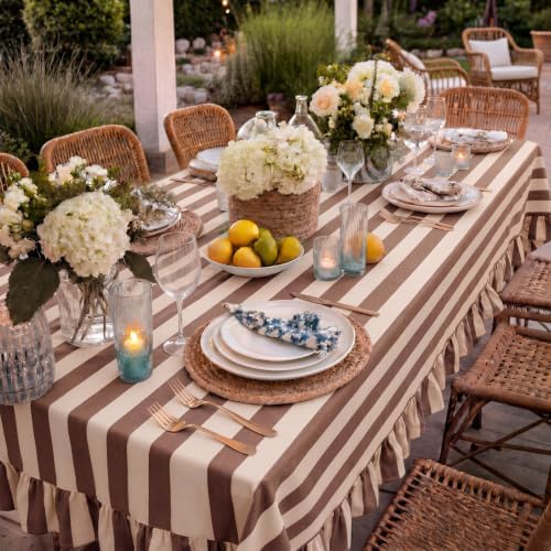 Tudomro Striped Tablecloth, Rectangle, Brown, Cream, 84'' X 60'' - Image 5