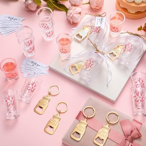 Vesici 50 Set It's a Girl Baby Shower Favors Acrylic Shot Glasses Gold Bottle Opener Keychains Thank You Tags and Bags for Baby Shower Party Gender Reveal Party Guests Return Gift (it's a Girl) - Image 5