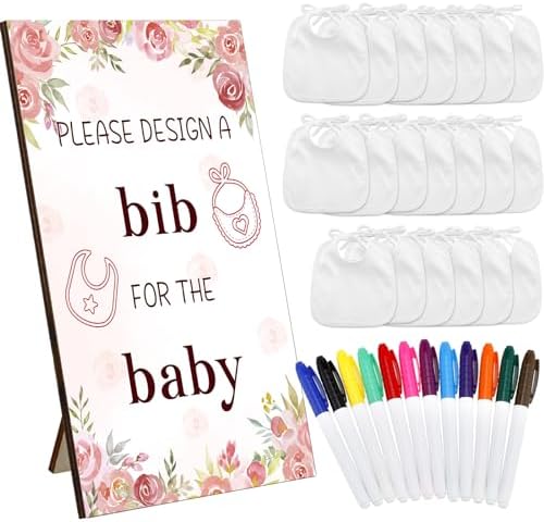 Panitay 43 Pcs Baby Shower Games Design a Bib, 12 Markers, Flower by Panitay