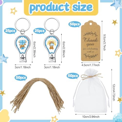 Minatee 50Set Baby Shower Bottle Openers Nail Clipper for Guest, Bear - Image 2
