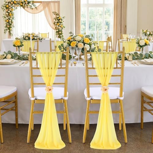 Yellow Chair Sashes for Wedding: 16 Pieces 8ft Long Sheer Draping Fabric – Party Dinner Banquet Event Chair Decorations - Image 4