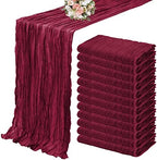 YMHPRIDE 12 Pack Cheesecloth Table Runner 35x120in Burgundy Table Runner by YMHPRIDE