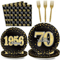 200PCS 70th Theme Birthday Party Tableware Vintage 1956 Party Supplies 70 year old Birthday Party Decorations Plates Napkins Forks Black and Gold Dinnerware Favors for Men or Women by ZOIIWA