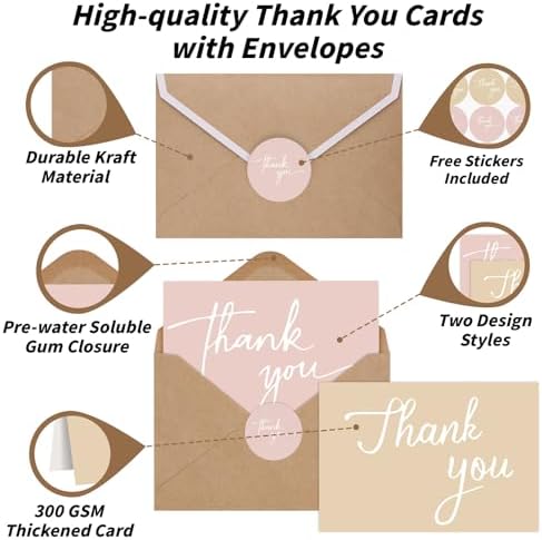 600 PCS Thank You Cards with Envelopes and Stickers, 3.5 x 5 Inch - Image 3