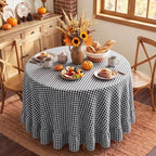 Eternal Beauty Gingham Ruffled Tablecloth Black White 90 Round Farmhouse by EternalBeauty