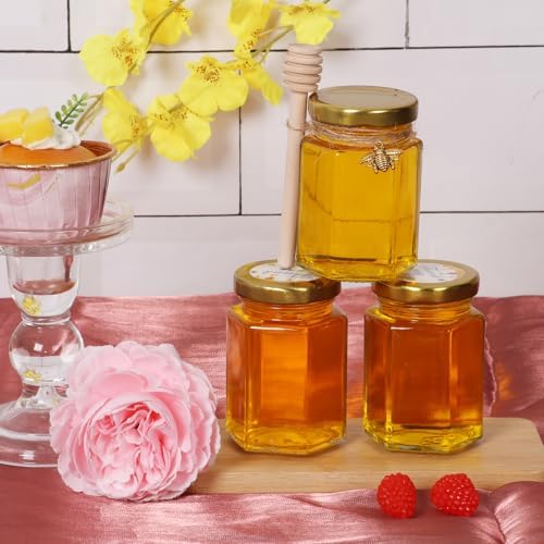 4 oz 30 Pack Mini Glass Honey Jars with Wood Dippers & Gold Lids - Image 5